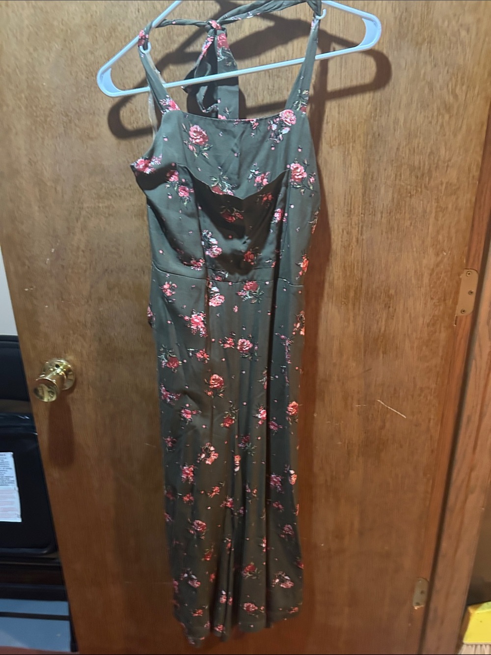 Xhilaration Olive Green Floral Halter Jumpsuit